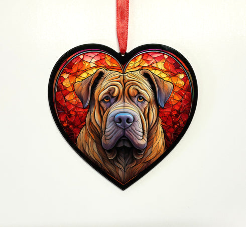 Shar Pei Stained Glass Effect Heart Suncatcher